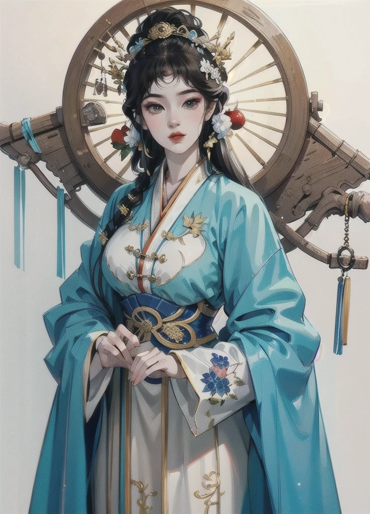 one-girl, Ancient Chinese clothing,Wolfberry-like hairpin, Side face, rays of sunshine, Clear face, Clean white background, tmasterpiece, super detailing, Epic composition, hyper HD, high qulity, extremely detaile, offcial art, Uniform 8k wallpaper, super detailing, 32k
