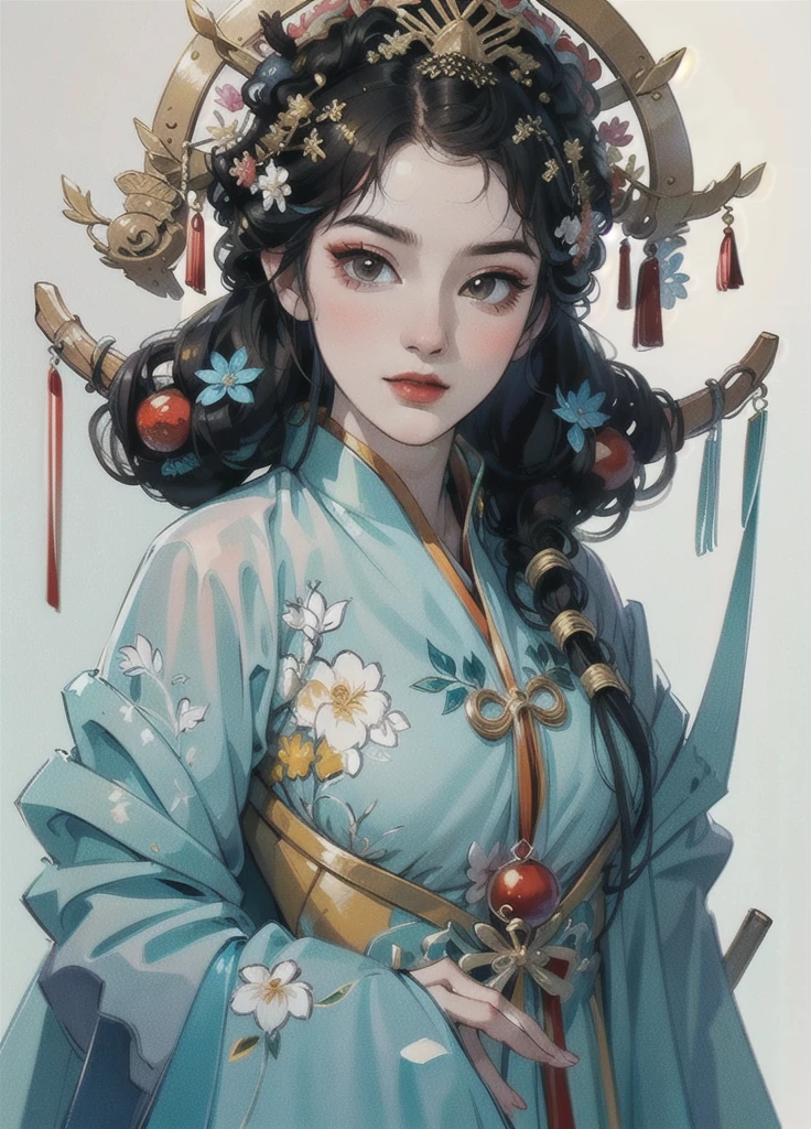 one-girl， Ancient Chinese clothing，Wolfberry-like hairpin， Side face， rays of sunshine， Clear face， Clean white background， tmasterpiece， super detailing， Epic composition， hyper HD， high qulity， extremely detaile， offcial art， Uniform 8k wallpaper， super detailing， 32k  