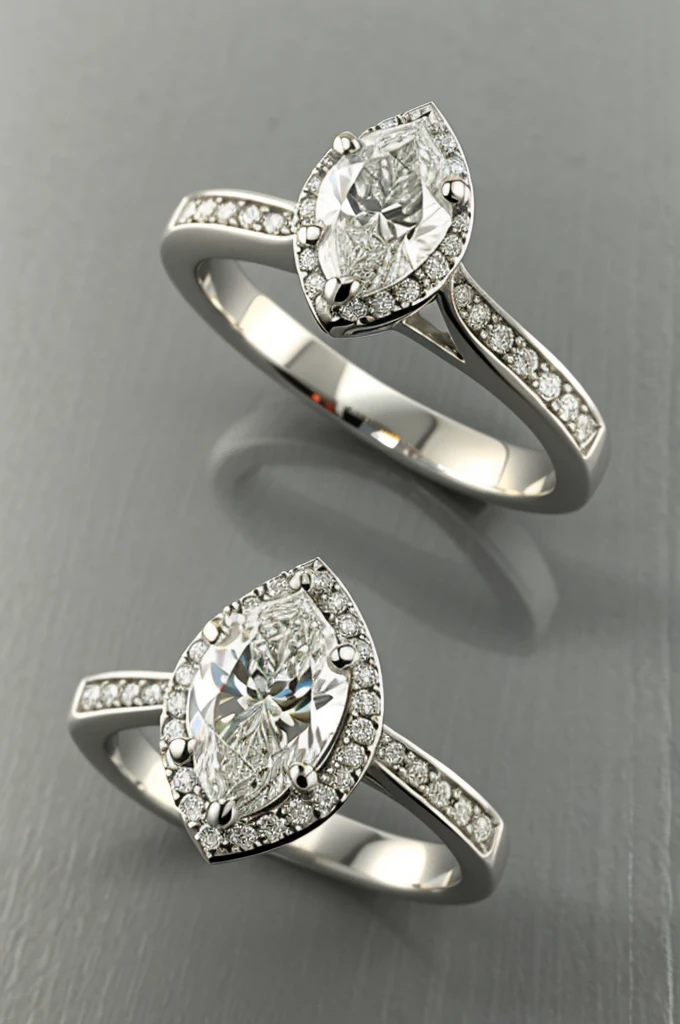 Engagement ring, pear shaped diamond, with toothless scales, White color