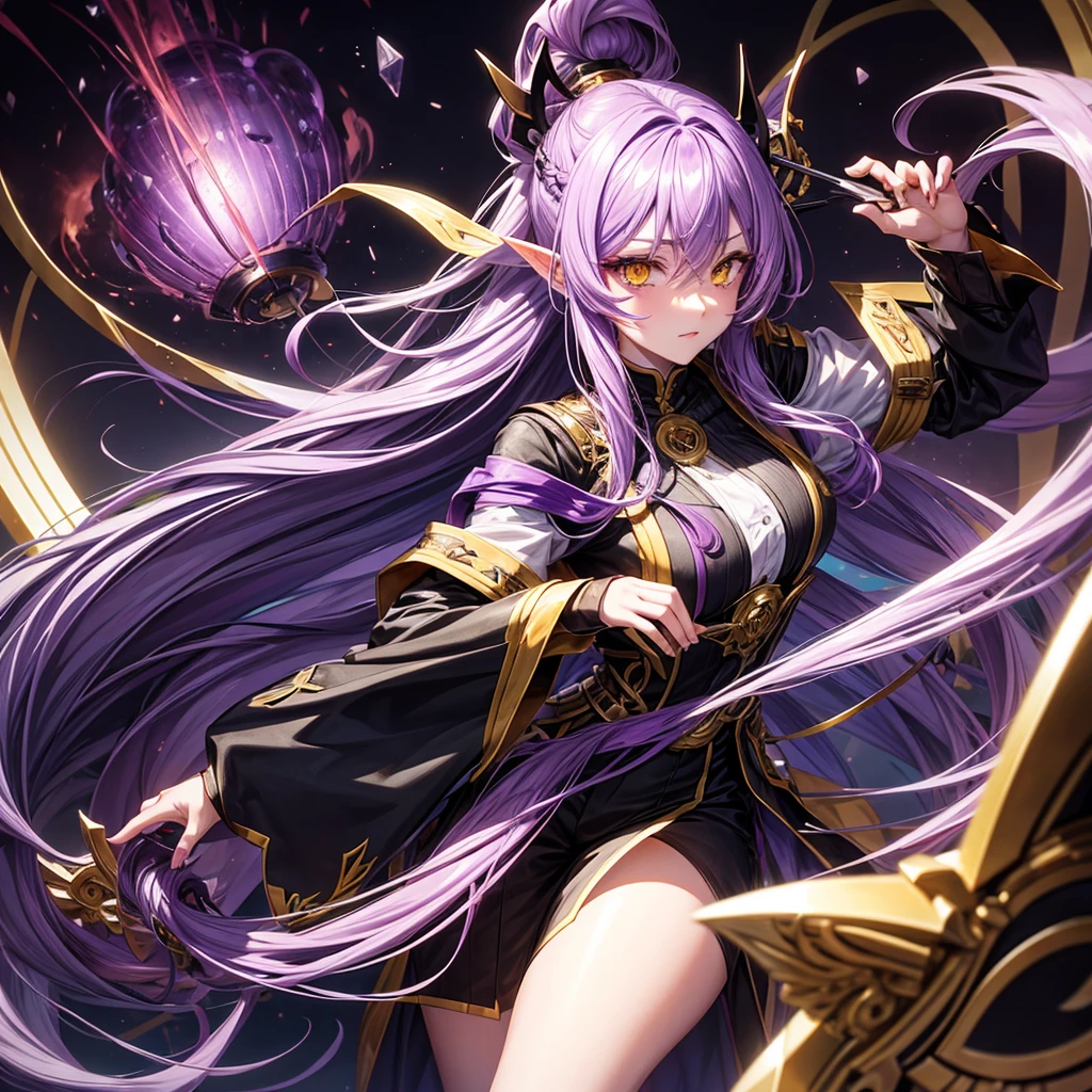 create me a male character with long purple hair yellow eyes especially