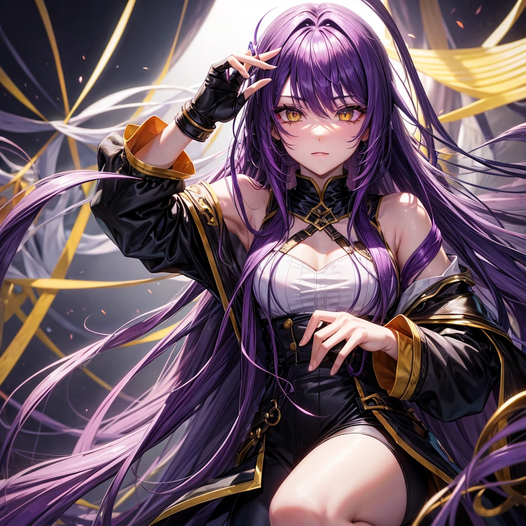 create me a male character with long purple hair yellow eyes especially