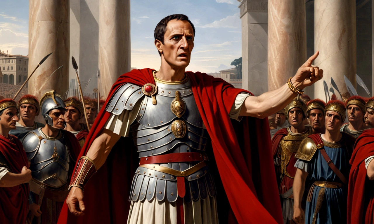 painting, julius caesar emperor of rome, no back ground, angry angry, He has his iconic outfit and his red cape, renaissance painting
