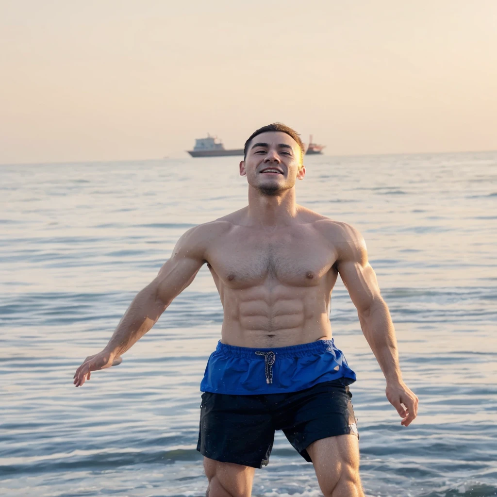 1 man ((muscular)), strong, Leave the face unchanged
