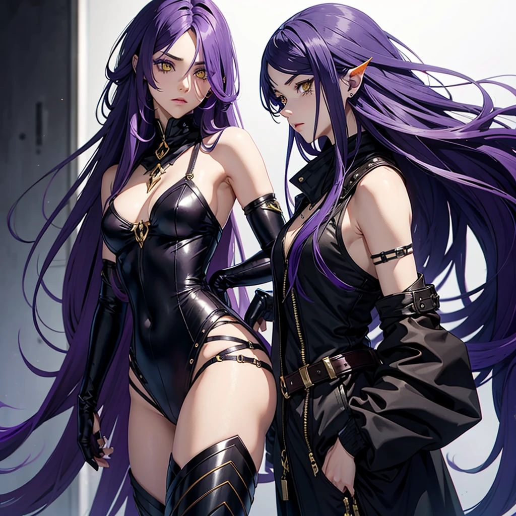 create me a male character with long purple hair yellow eyes especially