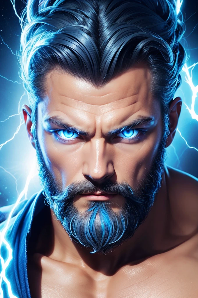Create image of zeus, face with blue eyes