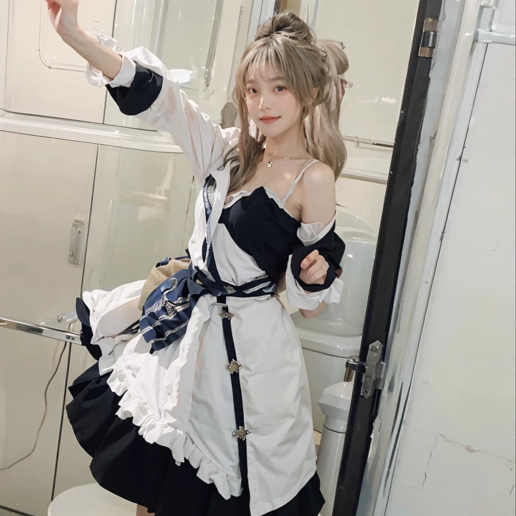 best qualtiy, Ultra-high resolution, (realisticlying:1.4), one-girl, A pair of clear and moving peach blossom eyes,Royal Sister,(the whole:1.2)Beautiful atmosphere,a beauty girl, ssmile,(huge tit:1.2), looking at viewert, closeup cleavage ,Peach Blossom Forest,