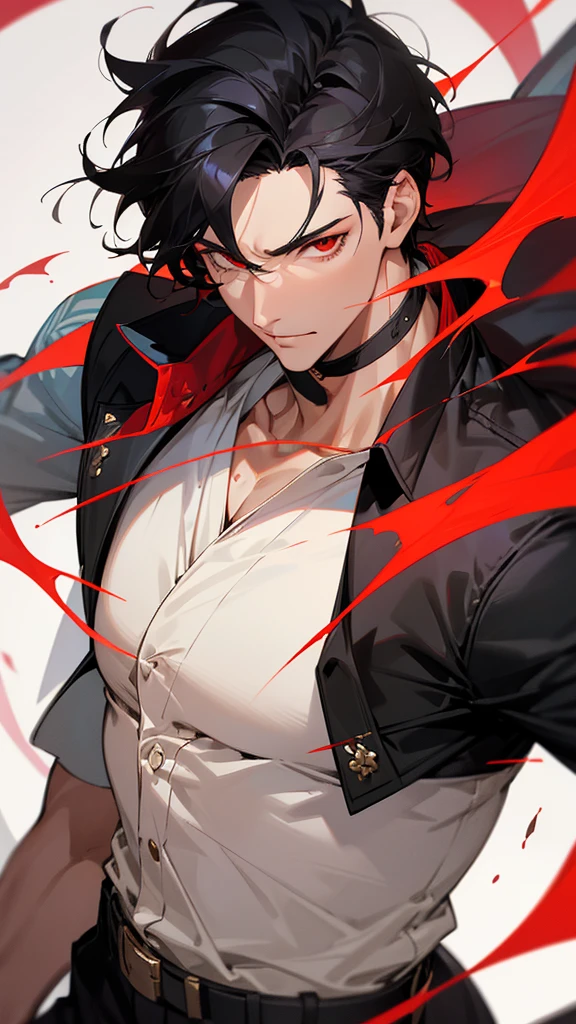 haigh quality,1boy,mature male,beautiful face,handsome male, black hair, red eyespearl skin,male in his 20s,portlate