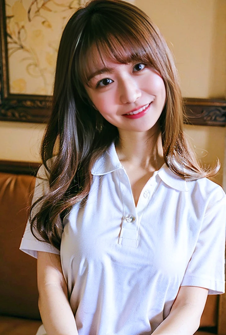 ((Both hands are in front of the navel、A photo of her panties showing through a short polo shirt、Hands roll up shirt、She is wearing a navy polo shirt and luxurious white panties.、:1.4))、Being in the living room、Length cream hair color、Her huge breasts are obvious even through her clothes..、Small earrings、Light brown hair color、:1.4))、Shiny Hair、Light beige hair color、Background Blur、Light brown hair、{{Cowgirl Shot}}、((Close-up shot from the waist up、Big Breasts:1.4))、Big Breasts、にっこりsmile、服からでも分かるBig Breasts、Cowboy Shot、素敵なsmile、((Revealing clothing))、Full body photo、ring、Tuck your hair behind one ear、Silver Necklace、smile、Caustics、Highly detailed photos、Big Breasts、Super no makeup、(8K、RAW Photos、Highest quality、masterpiece:1.2)、(Realistic、Realistic)、1 Girl、((Big Breastsショートヘア、Looking into the camera:1.4))、Hair blowing in the wind
