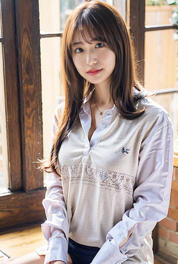 ((Both hands are in front of the navel、A photo of her panties showing through a short polo shirt、Hands roll up shirt、She is wearing a navy polo shirt and luxurious white panties.、:1.4))、Being in the living room、Length cream hair color、Her huge breasts are obvious even through her clothes..、Small earrings、Light brown hair color、:1.4))、Shiny Hair、Light beige hair color、Background Blur、Light brown hair、{{Cowgirl Shot}}、((Close-up shot from the waist up、Big Breasts:1.4))、Big Breasts、にっこりsmile、服からでも分かるBig Breasts、Cowboy Shot、素敵なsmile、((Revealing clothing))、Full body photo、ring、Tuck your hair behind one ear、Silver Necklace、smile、Caustics、Highly detailed photos、Big Breasts、Super no makeup、(8K、RAW Photos、Highest quality、masterpiece:1.2)、(Realistic、Realistic)、1 Girl、((Big Breastsショートヘア、Looking into the camera:1.4))、Hair blowing in the wind