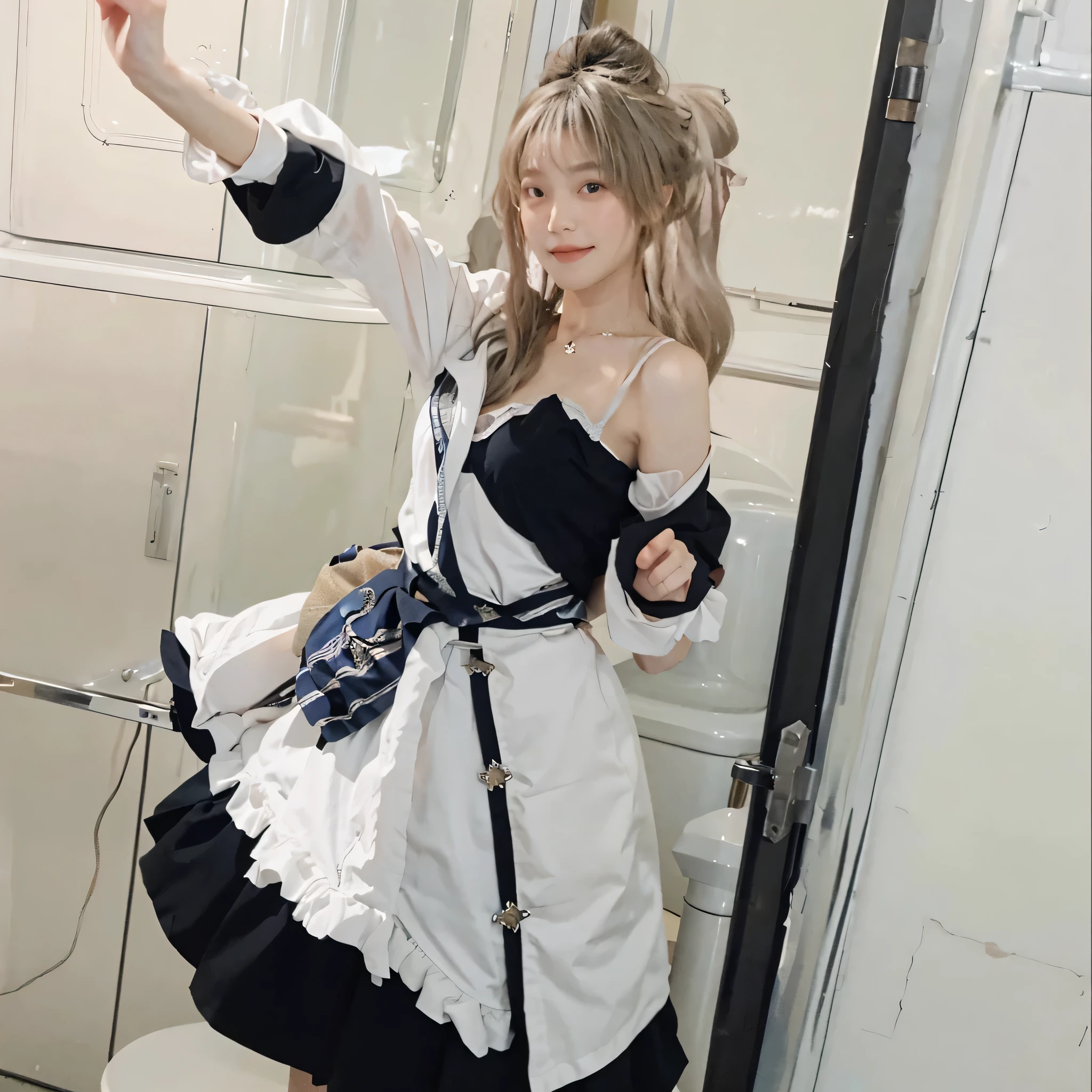 best qualtiy, Ultra-high resolution, (realisticlying:1.4), one-girl, A pair of clear and moving peach blossom eyes,Royal Sister,(the whole:1.2)Beautiful atmosphere,a beauty girl, ssmile,(huge tit:1.2), looking at viewert, closeup cleavage ,Peach Blossom Forest,