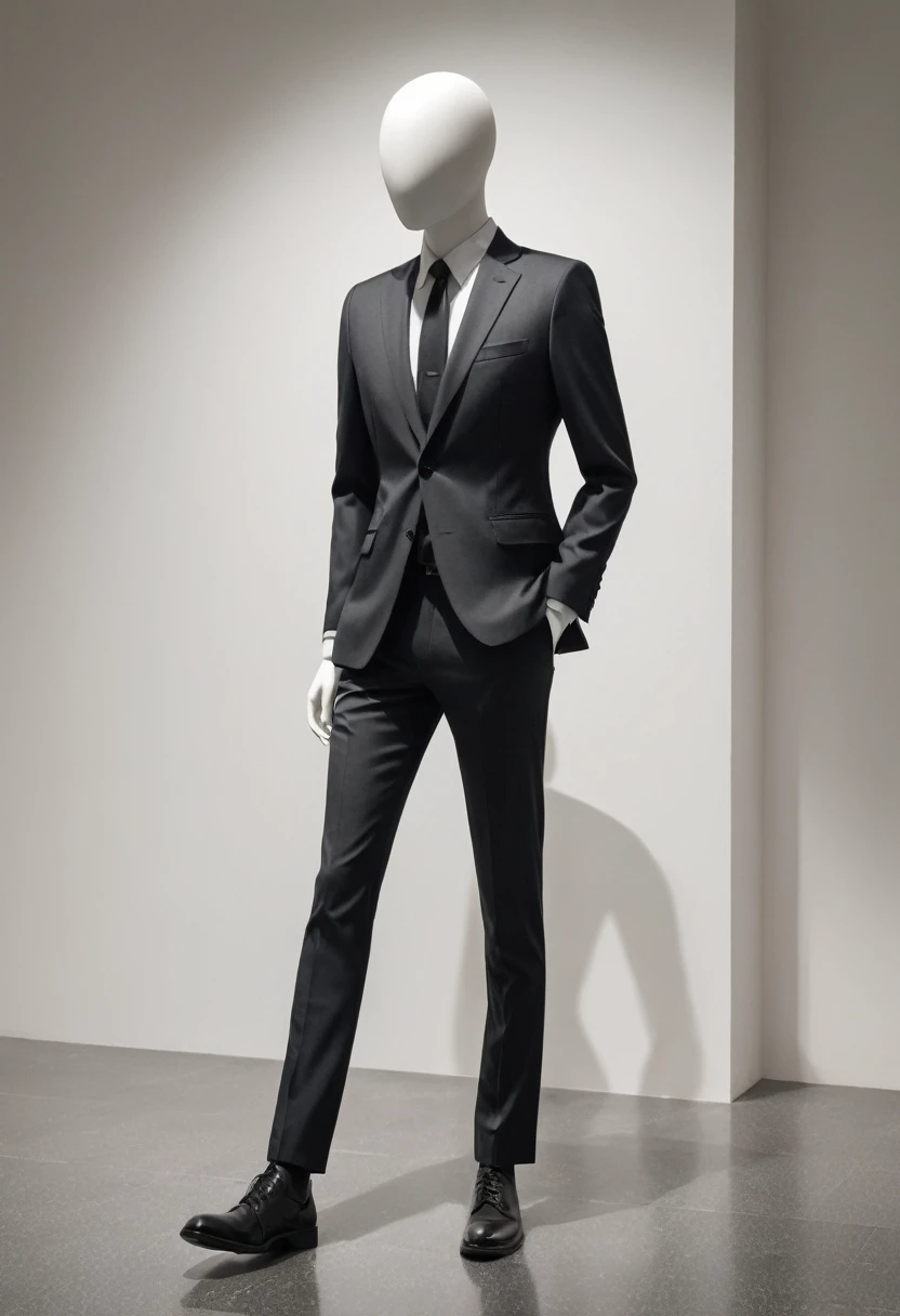 A faceless mannequin walking around looking cool,Faceless mannequin wearing a suit