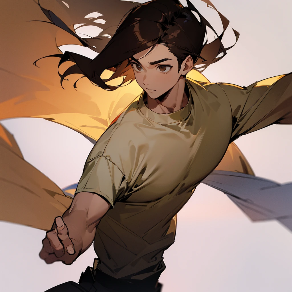 Brown-eyed man wearing a shirt, front view pull background through