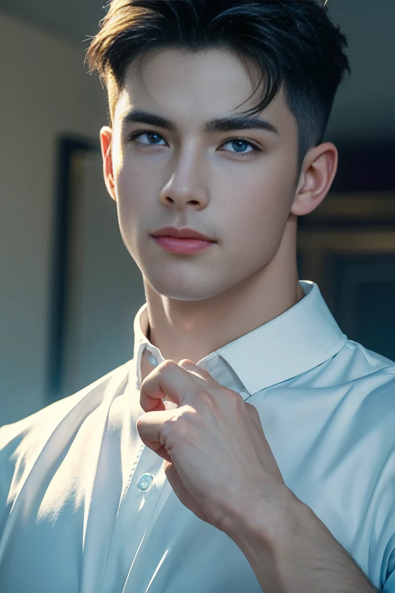 Ultra wide angle,((masterpiece)),((best quality)),8K,High Detail,Very detailed, (2 handsome muscular boys),Very manly,blue eyes,Stylish short hair,Vivid male image, Fashion pose, masculine expression,Real skin texture, Perfect hand details,Light,
Royal blue style couple,White male model photos