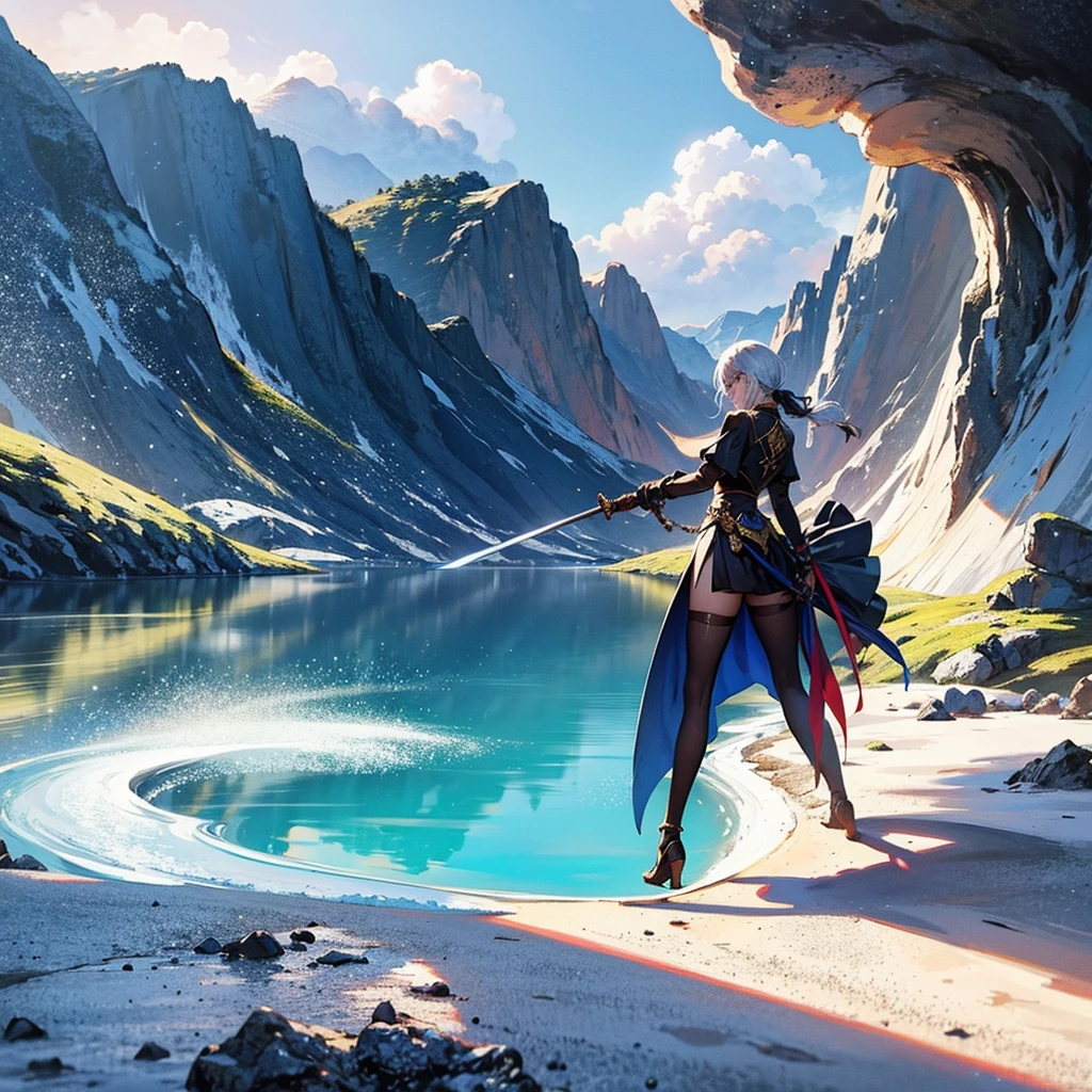dragon sword, lake, dark fantasy, moon
