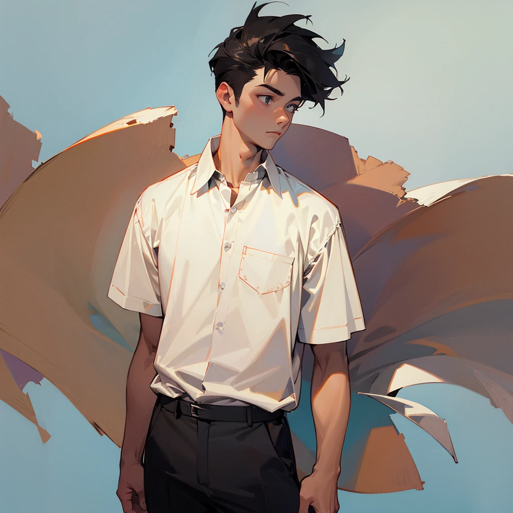 Man wearing a shirt, front view background through