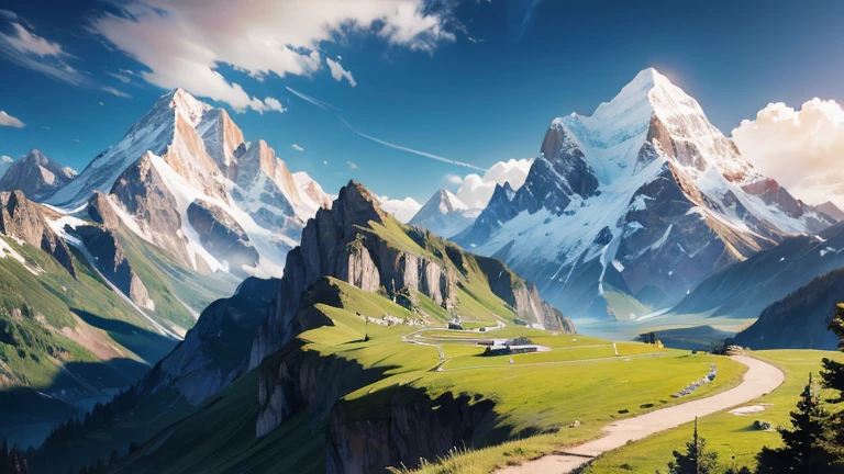 a beautiful landscape, mountains, ultra detailed, ultra realism, photorealistic, Ivory, photopainting, graphic design, 21's
