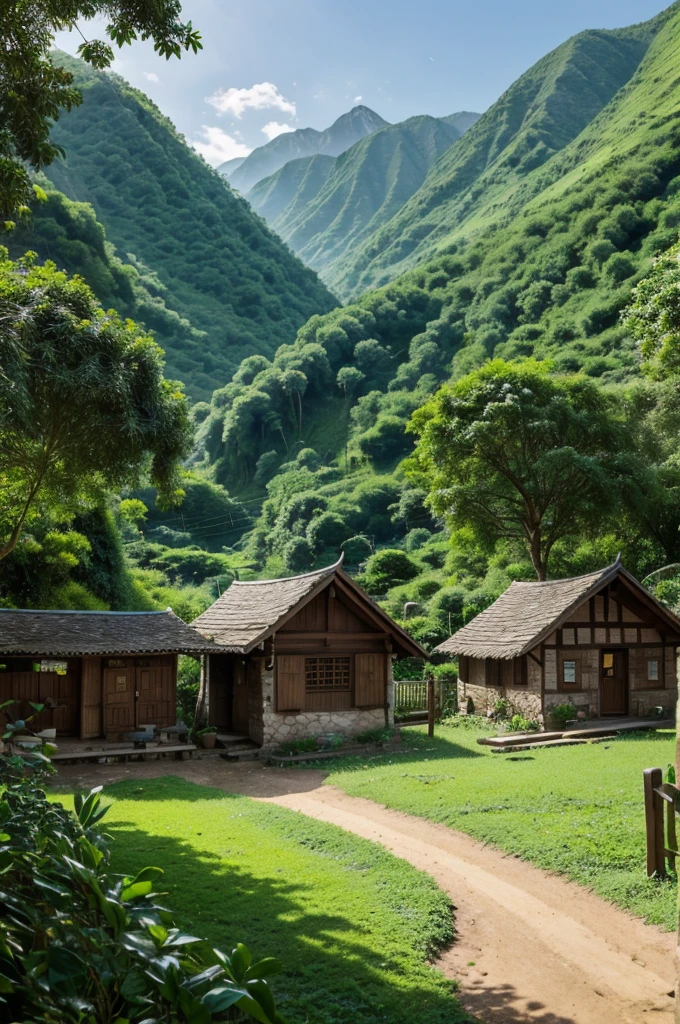 The Village and the Legend
- **Opening shot**: A peaceful, quaint village surrounded by lush greenery and mountains. Birds chirp and villagers go about their daily routines.