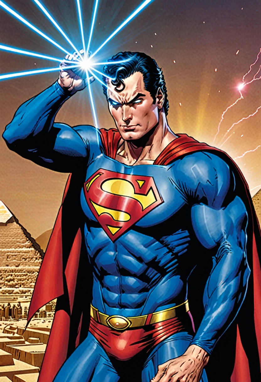 Superman shoots lasers from his eyes at Dio in Egypt.