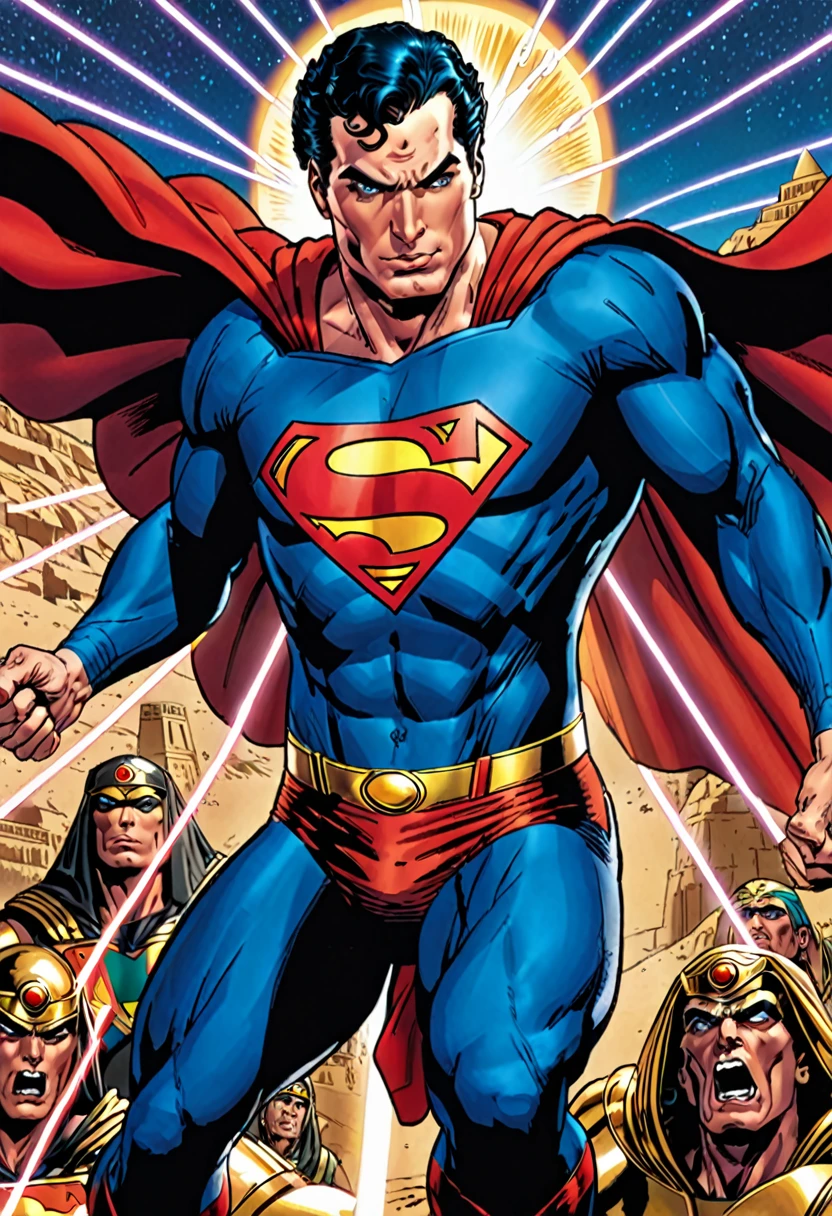 Superman shoots lasers from his eyes at Dio in Egypt.