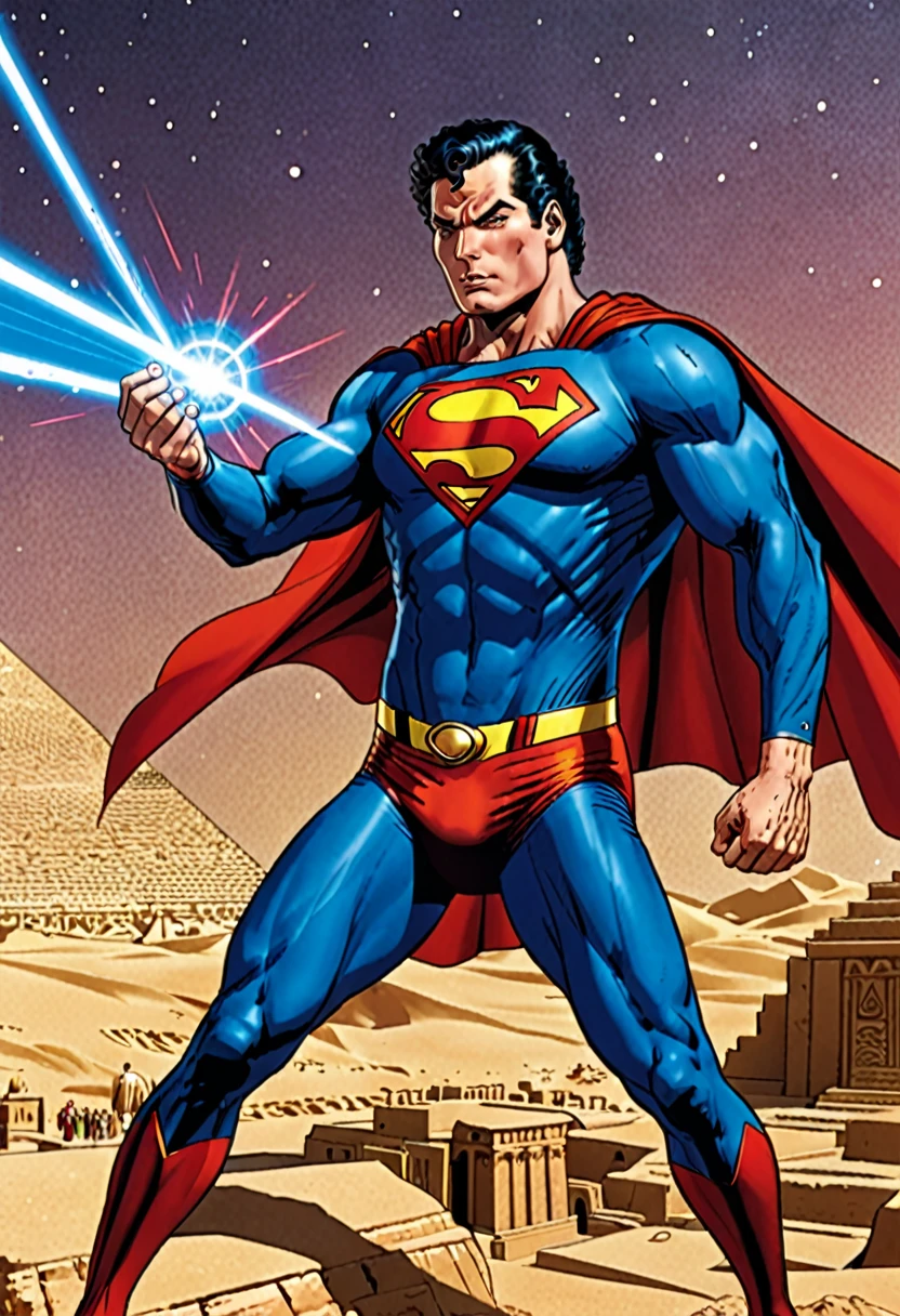 Superman shoots lasers from his eyes at Dio in Egypt.
