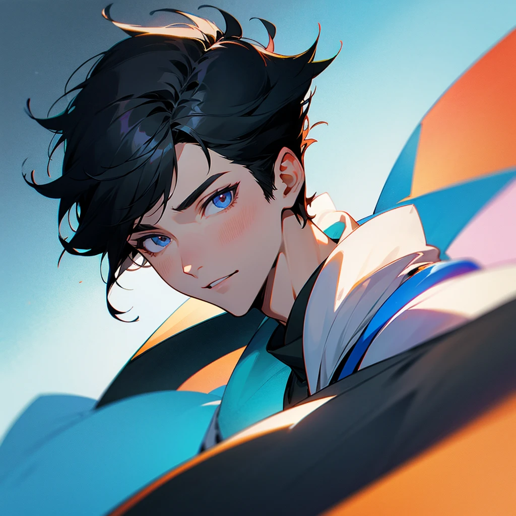 male Front view portrait background through Black Hair Short Hair