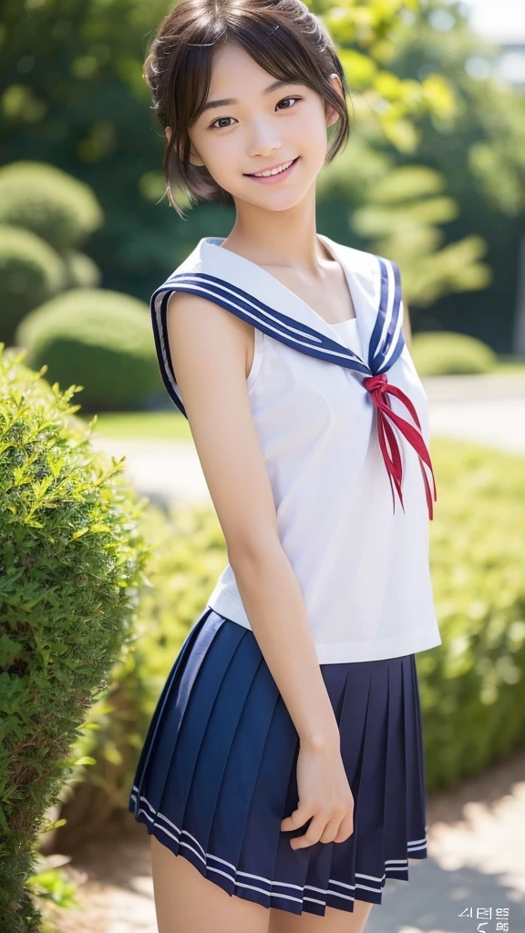((((((18-year-old))))))、(Aya Ueto : 0.2)、(((A charming face)))、(((Young face)))、(((beautiful girl)))、(((A beautiful woman)))、Beautiful woman、Cute woman、((Innocent face))、((Smile))、((Ultra-detailed face))、((Detailed lips))、((Detailed eyes))、((double eyelid))、(((Beautiful Face)))、(((Beautiful, well-shaped eyes)))、(((Beautiful, well-shaped lips)))、Very Short Hair、ponytail、Pixie cut、BREAK、BREAK、(((Wearing a sailor uniform)))、BREAK、8 heads、(((slender)))、(((Slim body)))、(((Thin body)))、(((Slim woman)))、(Flat Chest:1.5)、BREAK、Photographic quality、Natural light、(フォトRealistic:1.4)、(Highest quality:1.2)、(Ultra-high resolution:1.2)、8K、RAW Photos、Realistic、High Detail、Film Grain、Detail Skin、Symmetrical、Delicate skin、Real human skin、pores、Super detailed、Detailed、(masterpiece : 1.2)、Thin face、Sharp Face、Small Face、Small face、Narrow shoulders、Small shoulders、Small shoulders幅、Slim shoulders、Narrow shoulders幅、Beautiful Japanese Woman、Beautiful Korean Woman、Slim womanモデル、Young Gravure Idol、Realistic young gravure idol、Young Sensual Gravure Idol、Young Pretty Gravure Idol、Japanese Model、Young Gravure Idol、((From the knee up)) 、(arms behind back:1.3)