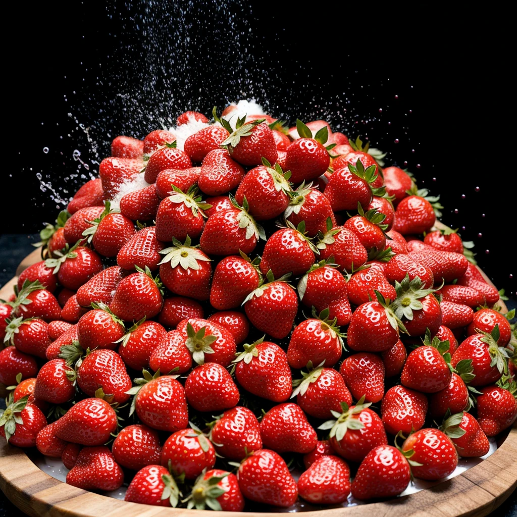 explosion of juicy strawberries with red splashes