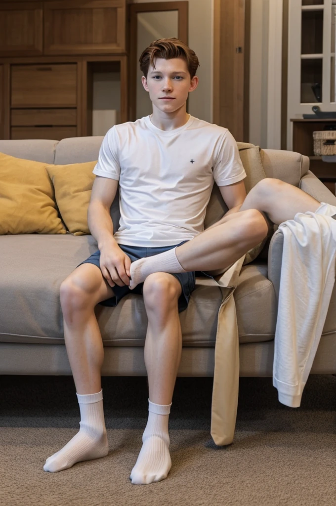 Tom Holland without shoes and socks showing his feet 
