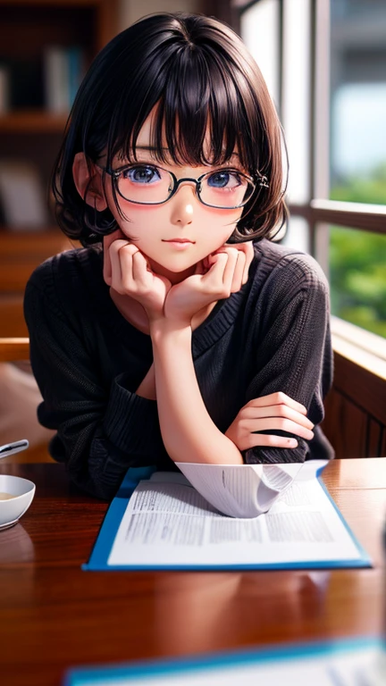 (8K、Hyper HD)On pink sheets、transparent bottom、Spread your legs、short hair, Black Hair, Curly Hair、View your audience,high school girl,Leaning forward,(Random cute clothes),(Random Animation Pose),(Thin type),(Random hairstyle),(Best image quality, (8K), Ultra-realistic, 最high quality, high quality, High resolution, high qualityの質感, Attention to detail, Beautiful details, Fine details, Extremely detailed CG, Detailed Texture, Realistic facial expressions, masterpiece, in front),(Wearing glasses:1.1)