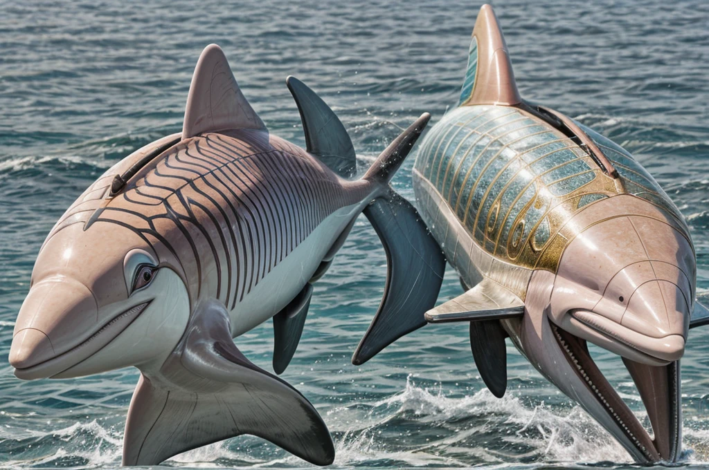 pink dolphin swim in thai ocean near speed boat, real photography, medium shot Realistic, sharp