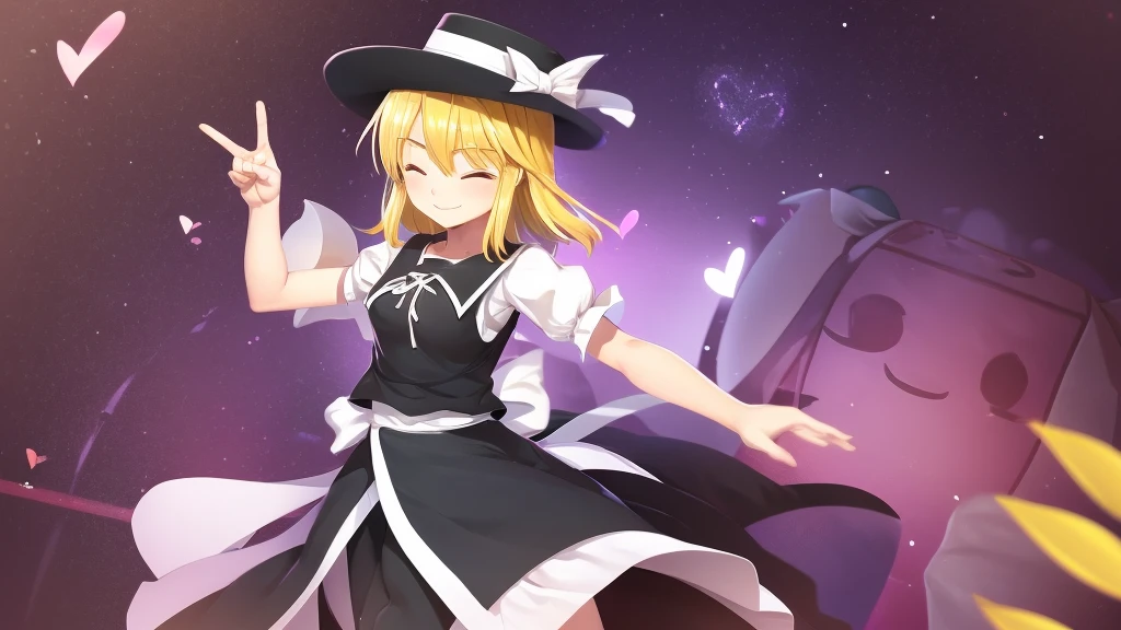 1girl, , , masterpiece, best quality, 10 years old, medium blonde hair, forehead visible bags, yellow eyes, hat, heart, black headwear, puffy short sleeves, log black skirt, heart hads,,1girl, solo, yellow eyes, yellow hair, bow, hat bow, socks, black footwear, black skirt, short sleeves, yuki (touhou), black vest, white sleeves, frill skirt, light smile, from behind, to lift up one’s skirt, cowboy shot, from front, standing , raise one leg, crossed arms, arms up behind, arms behind back, hand between legs, put hands hip, one hand on hip, forward hands, arms raised in the air, punch hands, peace sign, waving, put up index finger, sit, lie down, closed eyes, lie face down, looking back, put one hand chest, leaning forward, cleavage, close up, horizontally outstretched arms, horizontally outstretched legs, front view, front face