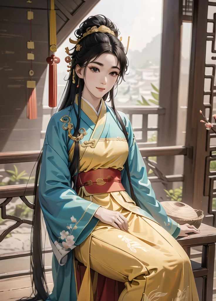 one-girl， Ancient Chinese clothing，Wolfberry-like hairpin， Side face， rays of sunshine， Clear face， 