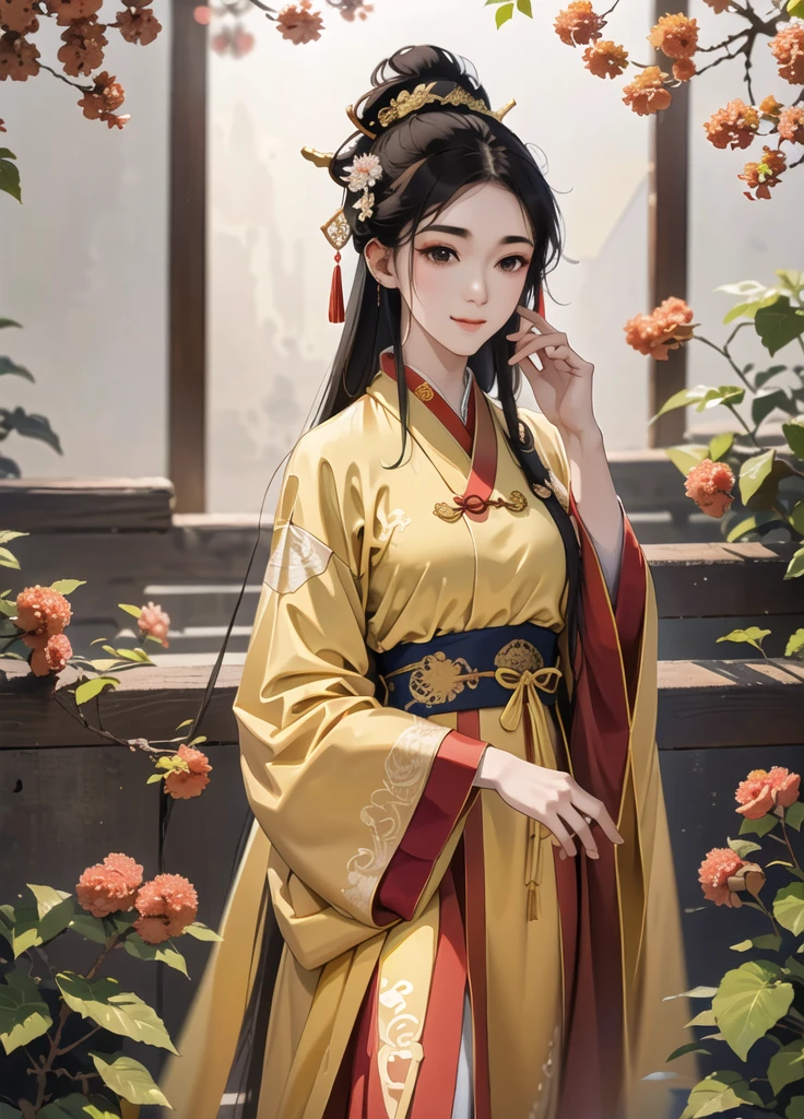 one-girl, Ancient Chinese clothing,Wolfberry-like hairpin, Side face, rays of sunshine, Clear face,