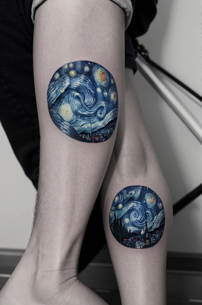 Small starry night tattoo in black and white 