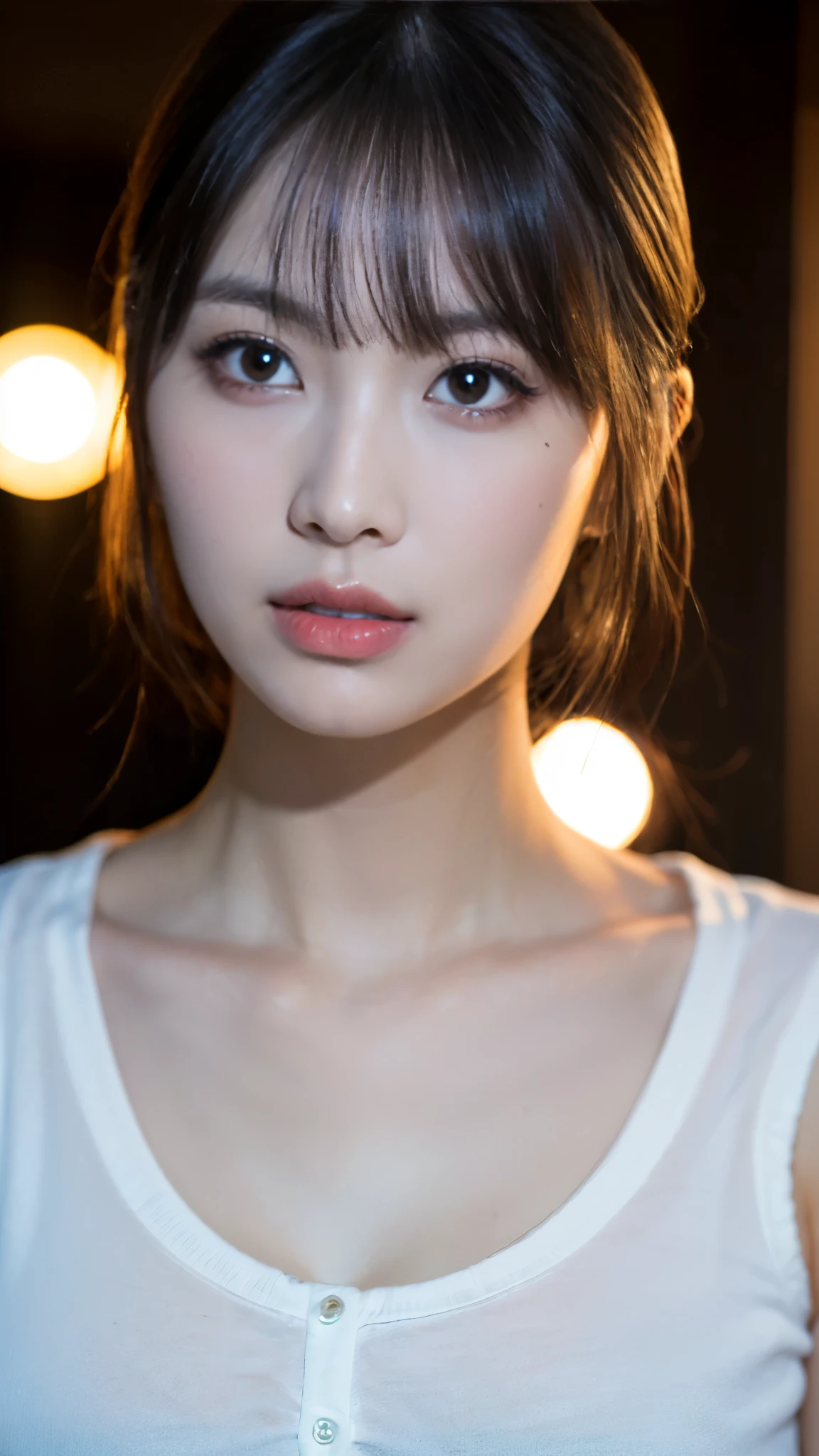 (masterpiece:1.2),(Highest quality),(Very detailed),(High resolution),(Photorealistic Stick),(RAW Photos:1.2),8K,Shooting indoors,Cinema Lighting,a close up of a woman with a white shirt on posing for a picture,Soft portrait shots,Beautiful Japanese Women,Gorgeous face portrait,Eye light,Sharp pupils,Very beautiful face,Beautiful portrait,A lovely and delicate face,Beautiful young Japanese woman,Random hairstyle,Look this way,(Depth of written boundary),(Cinema Lighting),(front),((From above)),(POV shot)