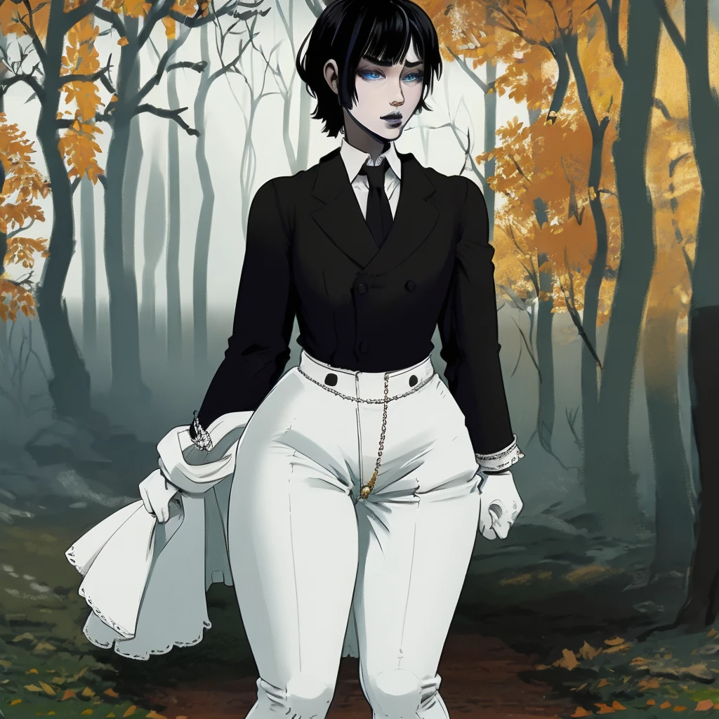 Chico, black hair, blue eyes, pale skin, black clothes, aristocrat suit, 1880s clothing,