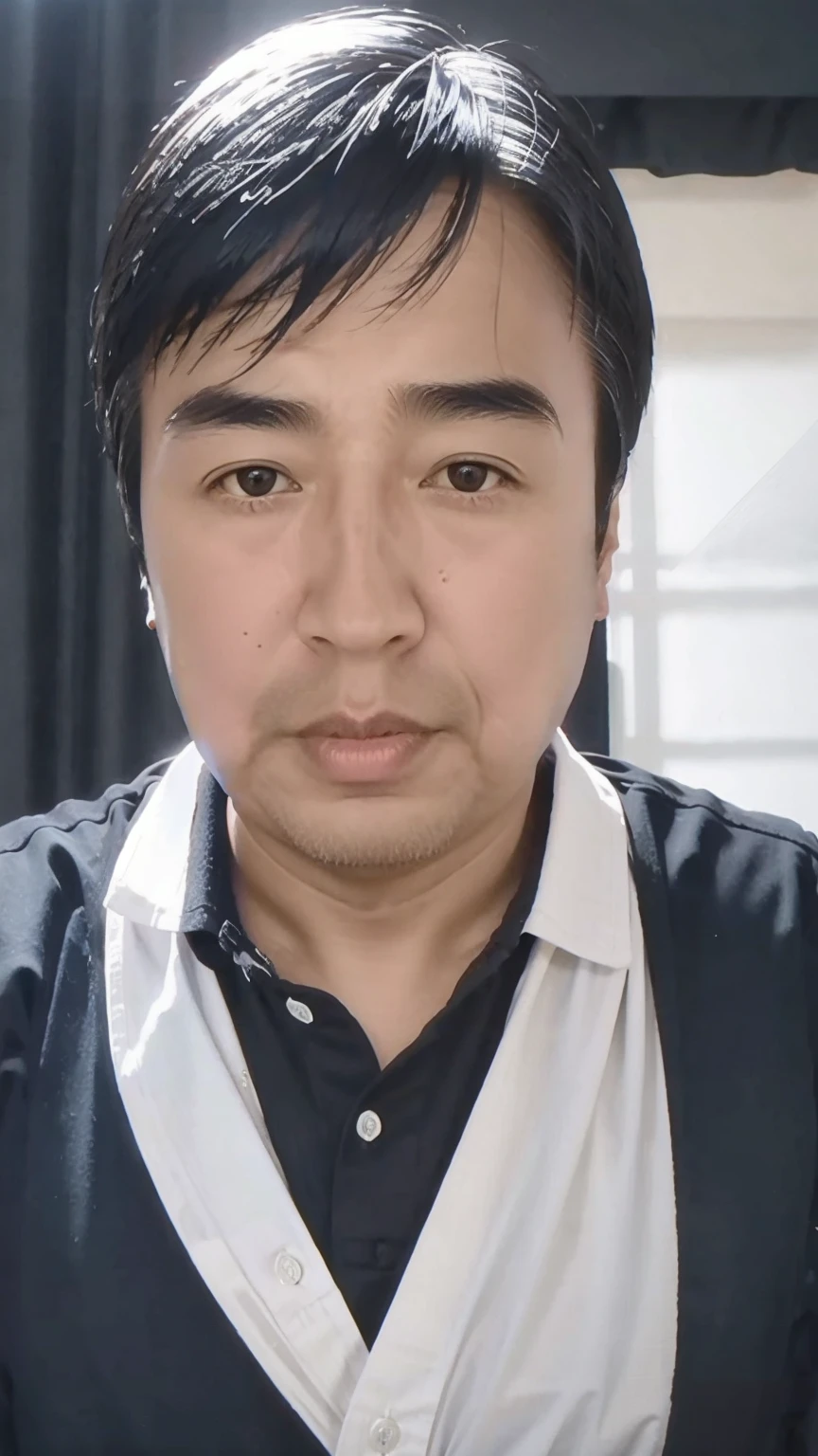 40-year-old male， Soft headlight，High-density imaging，（Thin face），((Black suit))，((Various dynamic poses))，((White curtains in the background))，best quality，masterpiece，（Soft colors：1.2）