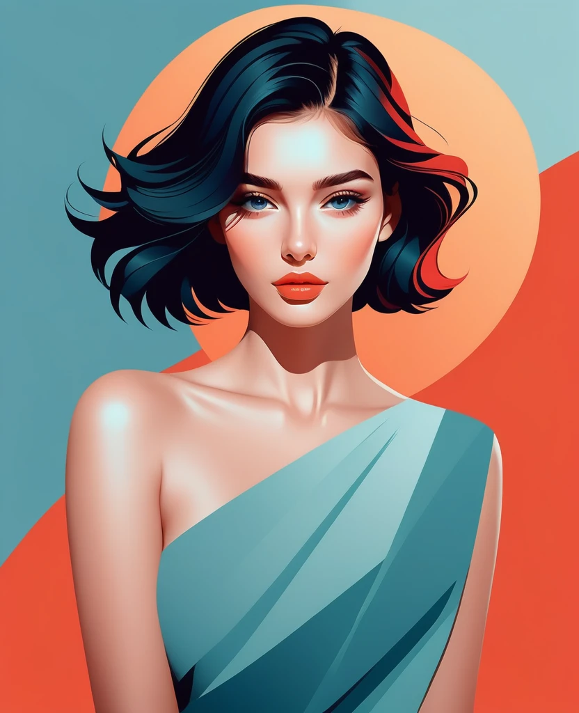 Vector，flat form style，illustration，digital art illustration，1 girl，unique，pretty face，portrait，Shoulder，beautiful hands，artistic conception，Abstract