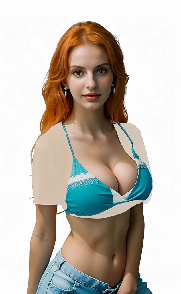 Young woman in sky blue brasier and blue jeans standing on the floor, seductive lady, very seductive pose, scantily clad, beautiful figure, Nami, NamiV2, standing, slim blue jean, stunning attractive figure, beautiful photo of sexy woman, seductive and dramatic pose , provocative, delicious, looking seductively in front,orange hair, Nami from One Piece, 18 years old, 18 years old, big butt, big breasts, Beautiful white girl, Nami, model, IG model, natural beauty, natural orange hair, standing on the floor, 18 years old, perfect skin, beautiful young girl, Nami, 1 girl, long hair, orange hair, unique, hazel eyes, 18 years old, white skin, natural makeup, Nami, big chest, chest perfect, big breasts, big breasts, Nami from One Piece, seductive, biggest tits, sky blue brasier and blue jean pants, big butt, perfect butt, seductive, Nami, looking at the camera, happy, lovely, really big breasts, big tits, big breast, big butt, perfect butt, perfect eyes, ultra realistic 8K CG, masterpiece, ((ultra detailed background, delicate pattern, intricate details)), (highly detailed, fine details), best quality, 1 girl, big breasts ), Legs standing on the floor, (complex and detailed background), 18 years old, white skin, feminine, charming, Nami from one piece, perfect body, perfect butt, perfect ass, perfect body, perfect legs, standing on the floor, photo taken in a dark black wall, A close-up of a woman wearing a blue sky brasier, blue jean pants, orange hair, Nami, Beautiful figure, very seductive pose, voluptuous body, sexy, earrings, sweet girl, sky blue brasier, white skin, Nami, perfect eyes, very white skin, in front of a black wall, too white girl, very white girl, nami, ultra high quality, 18 year old girl, wearing blue jean pants, sky blue bra, small nose, hazel eyes, blue light brasier, , big breast, natural makeup