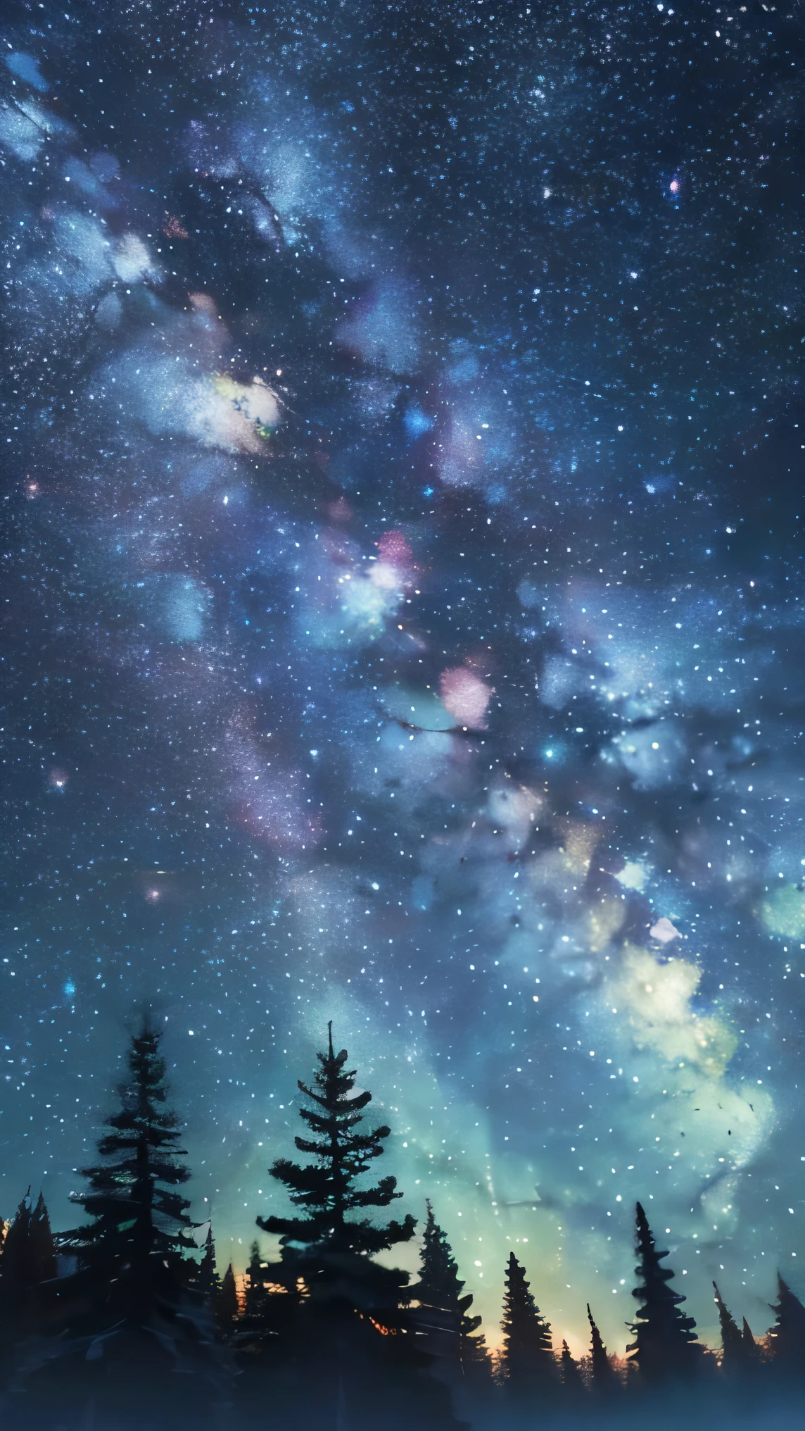 star, null, dark, Milky Way, 彗star, Aurora Red, Van Gogh's oil paint technique
