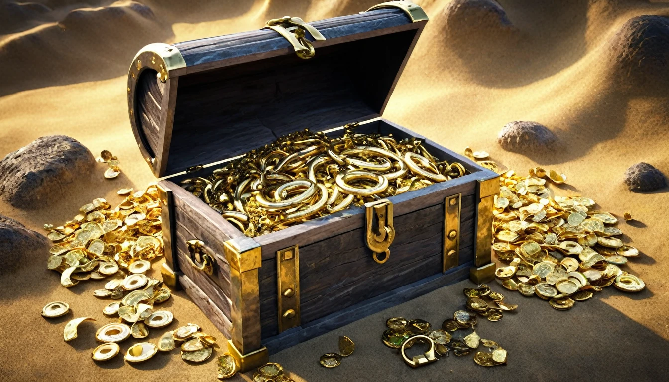 Tentacles extend from inside a treasure chest filled with gold and silver treasures.