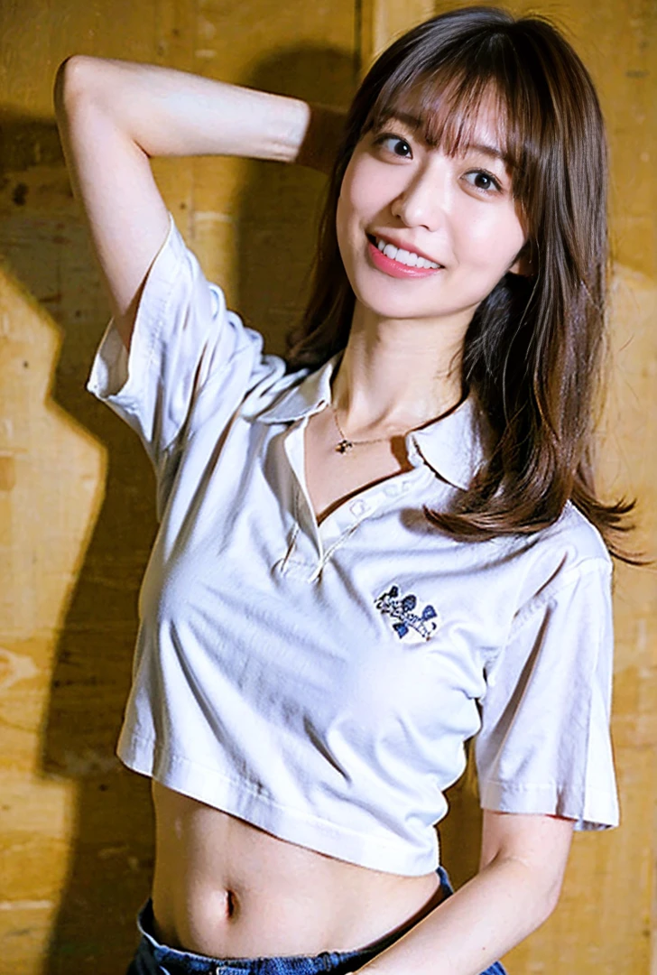 ((Both hands are in front of the navel、A photo of her panties showing through a short polo shirt、Hands roll up shirt、She is wearing a navy polo shirt and luxurious white panties.、:1.4))、Being in the living room、Length cream hair color、Her huge breasts are obvious even through her clothes..、Small earrings、Light brown hair color、:1.4））、Shiny Hair、Light beige hair color、Background Blur、Light brown hair、｛｛Cowgirl Shot｝｝、（（Close-up shot from the waist up、Big Breasts:1.4））、Big Breasts、にっこりsmile、服からでも分かるBig Breasts、Cowboy Shot、素敵なsmile、（（Revealing clothing））、Full body photo、ring、Tuck your hair behind one ear、Silver Necklace、smile、Caustics、Highly detailed photos、Big Breasts、Super no makeup、(8K、RAW Photos、Highest quality、masterpiece:1.2)、(Realistic、Realistic)、1 Girl、((Big Breastsショートヘア、Looking into the camera:1.4))、Hair blowing in the wind
