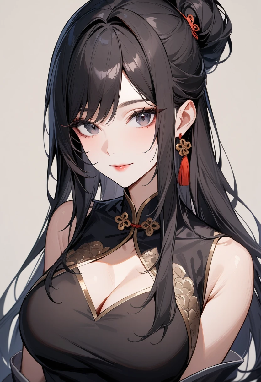 Mature women,Black long hair,Big breasts Chinese style,Beautiful black eyes,Extremely detailed,high resolution,Simple background