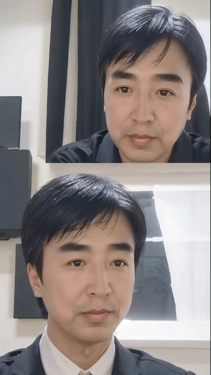 40-year-old male， Soft headlight，High-density imaging，（Clean and delicate face），((Black suit))，((Various dynamic poses))，((((Half-length photo))))，((White curtains in the background))，best quality，masterpiece，（Soft colors：1.2）