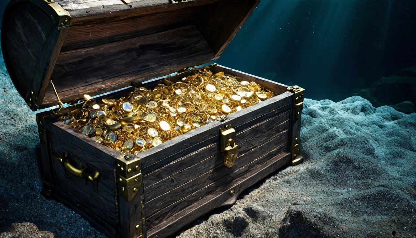 Tentacles extend from inside a treasure chest filled with gold and silver treasures.