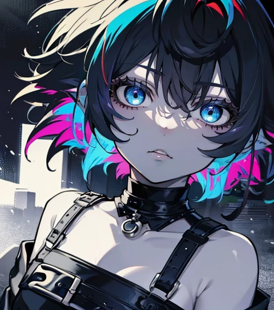 masterpiece, best quality, 1 guy in synthwave style, blue outline, neon lit streets, blue fluorescent overlays, alone, from above, cowboy shot, sitting on top of building, extremely detailed CG, flat color, limited palette, no line art,silhouette,partially colored,alternate color,dynamic angle,blue long top shan,dark violet shadow,synth wave,chromatic aberration,(individual focus),perfect shadow,wearing a floating off-the-shoulder jacket, delicate face, bare shoulder, beautiful and delicate eyes, delicate background, blue neon light,