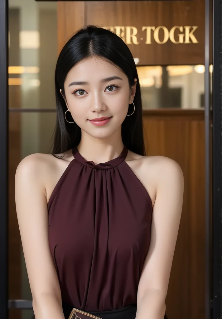 (best quality,4k,8k,highres,masterpiece:1.2),ultra-detailed,(realistic,photorealistic,photo-realistic:1.37),16 years old reporter, wearing an expensive feather coat, alluring smile, beautiful girl youthfulness, vibrant colors, professional lighting, detailed background, vintage style, focused expression, elegant pen, notebook with shorthand notes, confident posture, intriguing gaze, bustling city streets, dynamic composition