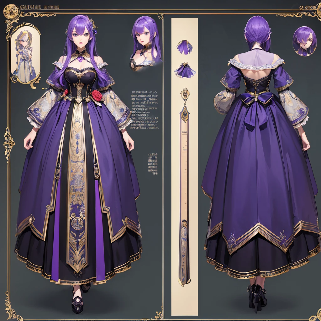 ((masterpiece, Highest quality)), Detailed face,Anime Style, One Man,Character design sheet, Full of details, front, Rear view of the torso, Very detailed, depth, Many details, ((Character Concept Art)), ((Character design sheet, same characters, front, ~ ~ ~ side)) Purple Hair,blue eyes,fortune teller,Costumes,
