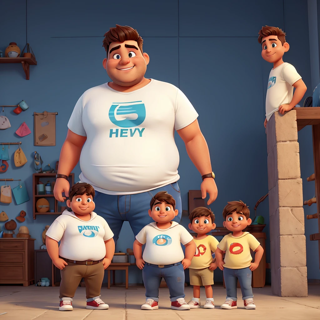 create a cartoon or graphic based image of a young Indian white complexion lad having gynecomastia condition (huge sagging fatty pointy chest / breasts) , wearing a tshirt, depressed and sad, looking towards his fat chest and worried about what people think about his fat chest also keep few normal thin males and females in the background looking at his fat sagging pointy breasts and few females laughing , smiling and staring towards him.