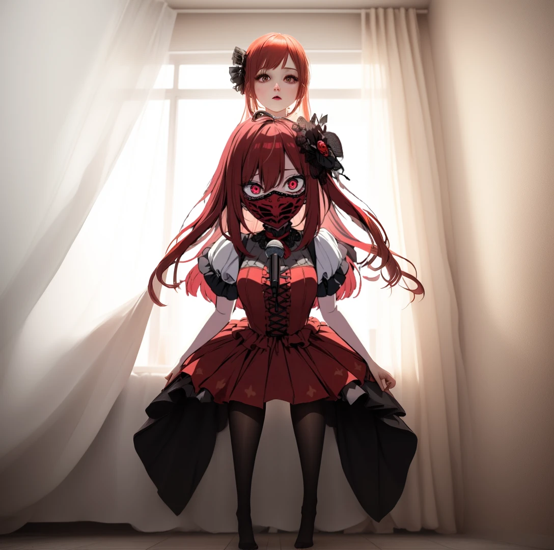 Complement your hands and legs with pantyhose.room.Orange light .Presenting a horror story